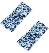 WNHNO 2Pcs Fashion Women Leopard Print Cross Elastic Headband Gym Hairband Hair Headbands for Wom...