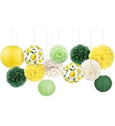 AOBKIAT Lemon Party Decorations Set,12 PCS Yellow Green Lemon Pattern Paper Lanterns and Pom Poms...