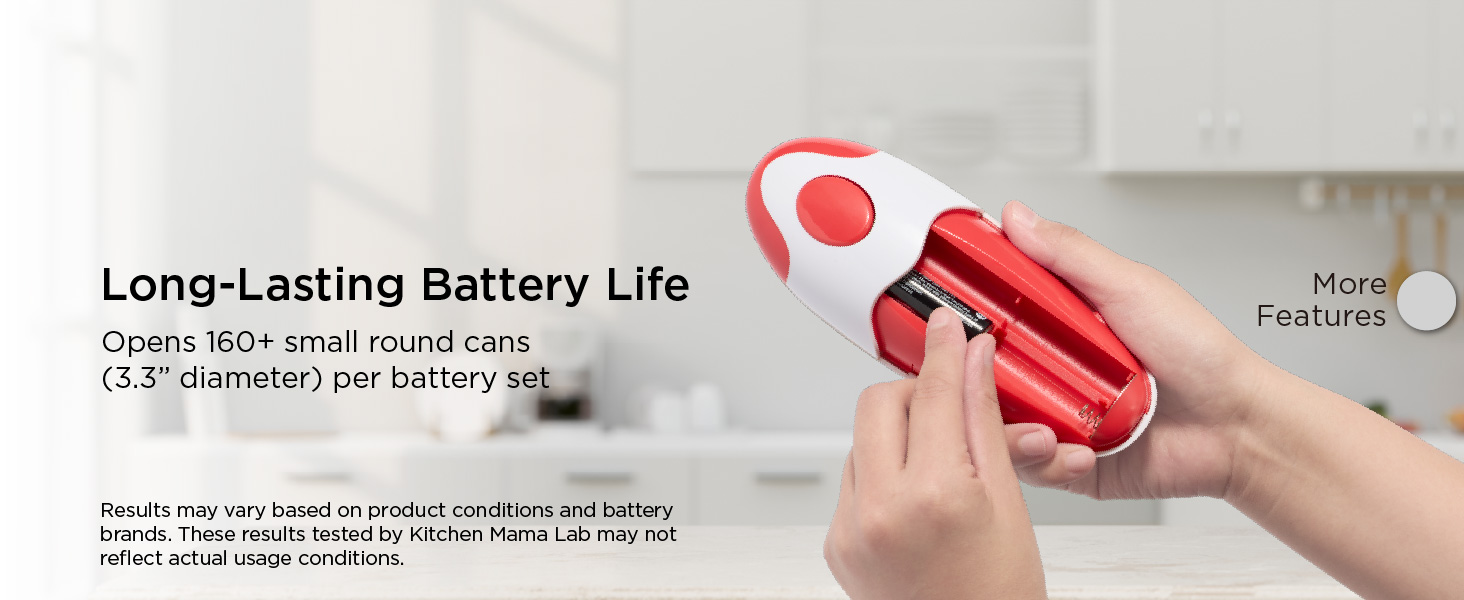 long-lasting battery life opens 160 small round cans per battery set kitchen mama yes you can