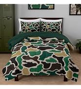 Holawakaka Tank Camo Comforter Set Twin Size 5-Piece Bed in a Bag – Army Green Woodland Camouflag...