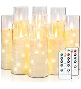 Raycare Flameless LED Candles with Embedded Star String, 9 Pcs Battery Operated Acrylic Pillar Ca...