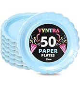 Vyntra Baby Blue Disposable Paper Plates 7 Inch, 50 Pack – Heavy-Duty, Leak & Grease Resistant Pa...