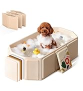 Foldable Dog Bathtub for Small to Medium Dogs & Cats, Collapsible Pet Bath Tub with Side Drain Pl...