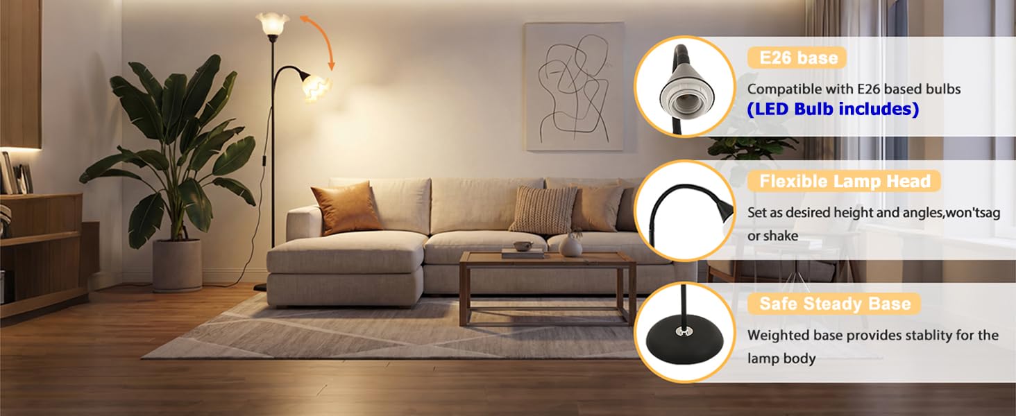 Short Floor Reading Lamps for living room with Adjustable Gooseneck Bendable