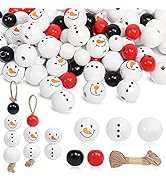 140 PCS Christmas Snowman Wooden Beads for Crafts, Christmas Crafts Christmas Wooden Beads with H...