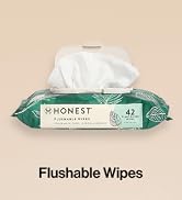The Honest Company Flushable Wipes for Sensitive Skin | Fragrance Free, Hypoallergenic, 99% Water