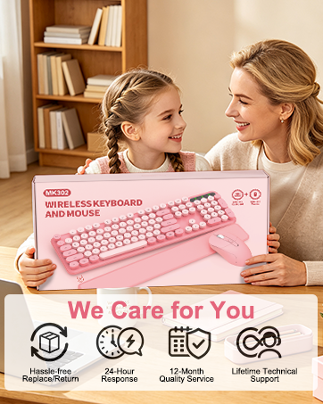 Pink Wireless Keyboard and Mouse Combo