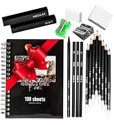 Complete Sketch Kit for Beginners or Professional - 8 Drawing Pencils, 3 Charcoal Pencils, 1 Grap...