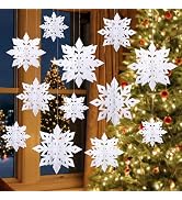 Naler 12pcs 3D Snowflake Ornament Decoration, Christmas Decoration White Snowflake Hanging Decora...