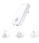 RUIDUN 65W Slim GaN USB C Charger, Foladable Fast Travel Charger with UK/EU/AU 3 Plugs, 2-Port In...