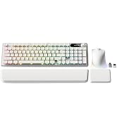 EWEADN V98 Wireless Keyboard and Mouse Combo Dual Wrist Rest, Milky White | Dual ergonomic wrist ...