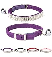BINGPET Diamond Cat Collar,Adjustable Soft Velvet Leather Safe Kitten Collar with Shiny Rhineston...