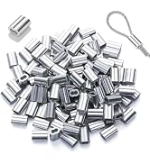 100pcs 1/8"(3mm) Aluminum Crimping Sleeves Loops, Cable Crimps Wire Ferrules, Double Ferrule Alum...
