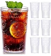 Ciaell 12 Pack Romantic Plastic Water Glasses - 14 Oz Clear Vintage Drinking Glasses, Embossed Ri...