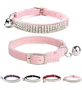 BINGPET Diamond Cat Collar,Adjustable Soft Velvet Leather Safe Kitten Collar with Shiny Rhineston...