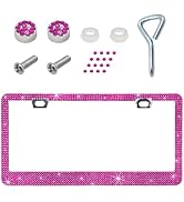 povtii Car License Plate Frame, Sparkling Stainless Steel Auto License Plate Frame with Rhineston...