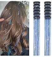 Umylar Clip in Hair Tinsel,Pack of 12 Pcs,20 Inch Glitter BlueTinsel Hair Extensions, Festival Gi...