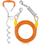 Petbobi Dog Tie-Out Cable and Stake - 30ft Heavy Duty Cable with Spring, No Tangle, 16in Ground S...