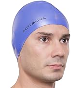 AqtivAqua Silicone Swim Cap Waterproof // Comfortable Swimming Cap for Women Men Adult and Kids