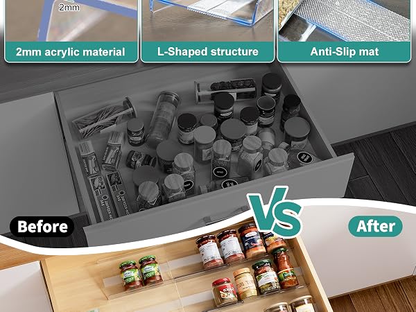 spice organization for cabinet drawer