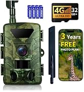 Fargarloo Cellular Trail Camera Subscription-Free, 4G LTE Cam, 1296P HD, 60MP, Low-Glow IR Night ...