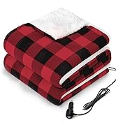 SEALY 12-Volt Heated Car Blanket with 2 Output USB Ports, 3 Heating Levels & 4 Hours Auto Off, El...