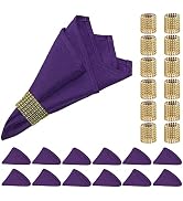 PLOYMONO Set of 24 (12 Napkins+ 12 Napkin Rings) Purple Heavy Duty Cloth Napkins Suit, 17 × 17 In...