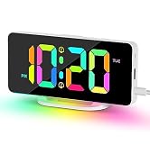 ALANAS RGB Digital Alarm Clock for Bedroom with Color Changing Night Lights, Dual Alarms with Sno...
