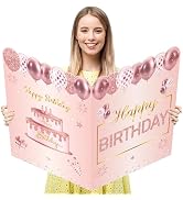 WNINK Jumbo Birthday Card with Envelope, Rose Gold Extra Large Greeting Card for Women & Girls, P...