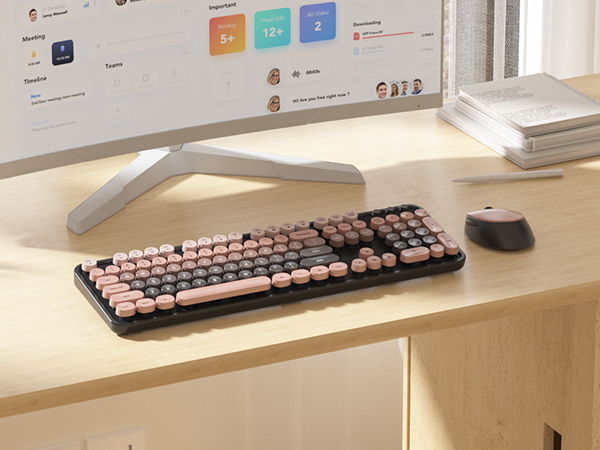 pink typewriter keyboard and mouse wireless cute colorful retro typewriter full size keyboard
