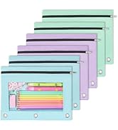 SUNEE Pencil Pouch for 3 Ring Binder, 6 Pack Zipper Binder Pouches, 2 Light Blue, 2 Light Purple ...