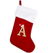 20 Inches Monogram Christmas Stockings with Letters, Large Super Soft Christmas Stockings Red Vel...