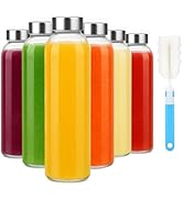Sursip 18oz Glass Water Bottle Set of 6, Clear glass juice bottle for juicing,Reusable Drinking B...