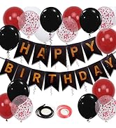 Happy Birthday Banner, Red Birthday Decoration, 16 pcs 12 inch Balloons with 2 Ribbons for Men Wo...