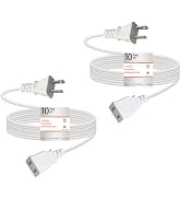 Lightweight Extension Cord 10FT (3m) White Cord Indoor Household Extension Cable with 125V 10A 2 ...