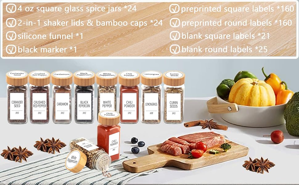 spice jars with bamboo lids