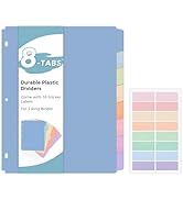 SKYDUE Durable Plastic 8-Tab Dividers, Big Tab Dividers for 3 Ring Binder, Write&Erase 3 Ring Bin...