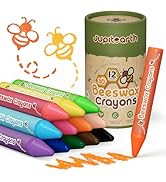 JUPITEARTH Beeswax Crayons for Toddlers 1–3, 12 Non-Toxic Silky Crayons, Jumbo and Washable Crayo...