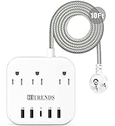 Power Strip, HITRENDS Surge Protector with 3 Outlets 4 USB Ports & 1 Type-C Port (5V/3A), Angled ...