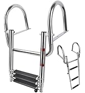 3 Step Pontoon Boat Ladder,Heavy Duty Telescoping Boat Boarding Ladder with Wide Steps, Folding B...