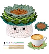 FTEVEN Crochet Kit for Beginners, 6Pcs Coasters Crochet Starter Kit Plant Pot, Knitting Supplies ...
