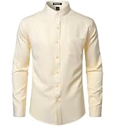JEMITOP Mens Stretch Wrinkle-Free Slim Fit Mandarin Collar Button Down Shirts Long Sleeve Dress S...