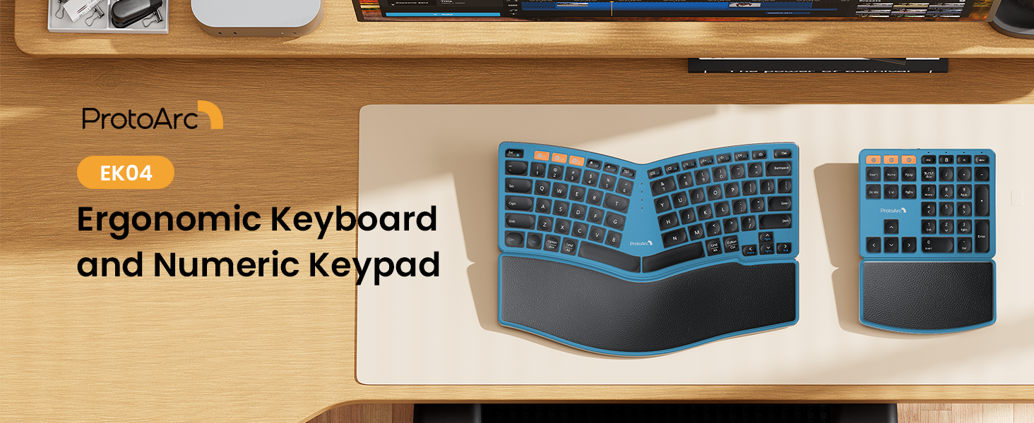 Ergonomic Keyboard with number pad - black blue A+ (10)