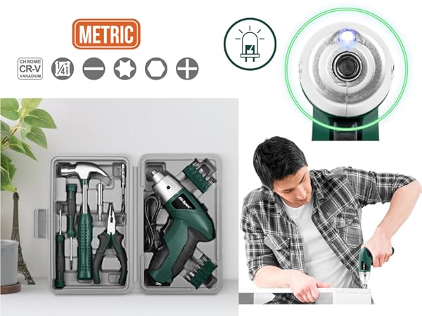 Hi-Spec 19pc 3.6V Green USB Small Power Screwdriver & Home DIY Tool Kit Set