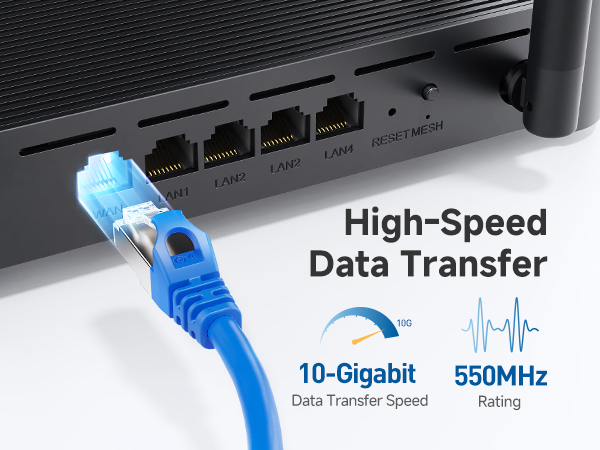 High-performance Cat6a network cable for LAN connections and internet