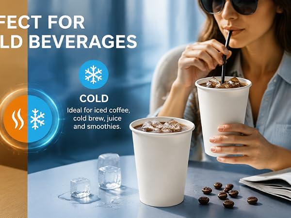 12 oz Disposable Paper Coffee Cups, 100 Count – Leak-Resistant White Cups for Hot & Cold Drinks