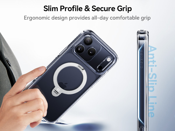 for iPhone 17 Pro Max Case with 360 Spin Magnetic Stand Slim Polished Clear