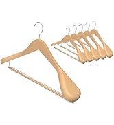 StorageWorks 6 Pack Wooden Hangers, Extra Wide Shoulder Wood Hangers with Locking Bar for Suit, S...