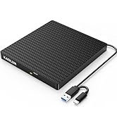 Kadlun External CD/DVD Drive External USB 3.0 USB C External CD Drive for Laptop Desktop PC MacBo...