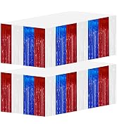 2 Pack 2.5ft x 9 ft Red White and Blue Metallic Foil Fringe Table Skirt, July 4th Patriotic Tinse...